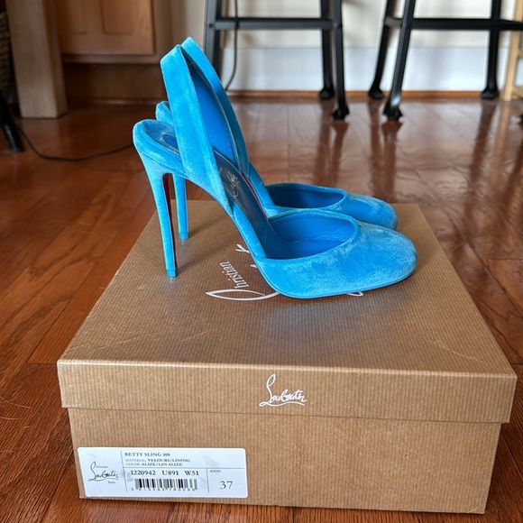 Christian Louboutin Shoes - New- 37 (7) - Christian Louboutin Velvet Betty Slingback Pumps 100 - Alize(blue)